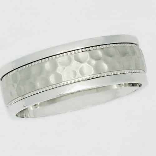 Silver hammered band ring design