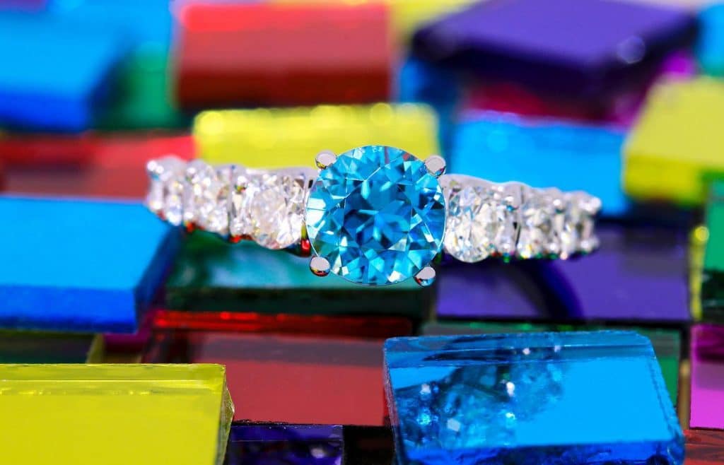 Natural Zircon and Diamond 18ct White gold Engagement Ring at Ringleaders Brisbane
